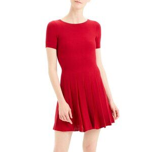THEORY Pleated Short Sleeve Dress in Dark Crimson, size Medium